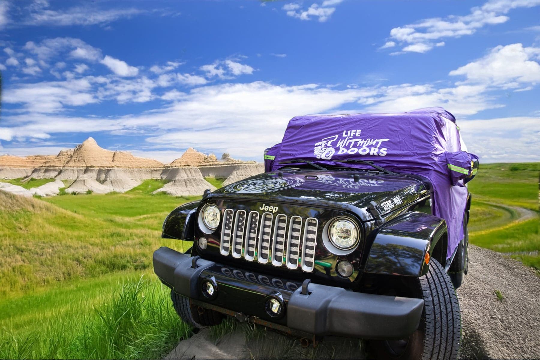 Jeep with a Life Without Doors cab poncho